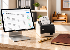 POS terminal displaying transaction records